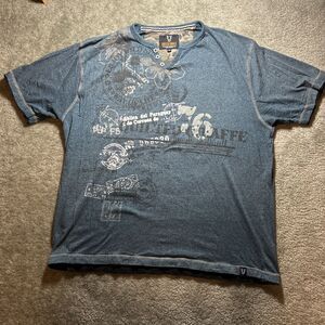 Quilted Giraffe Men’s Henley Style Short Sleeve T-shirt Blue Made in India Sz 2X